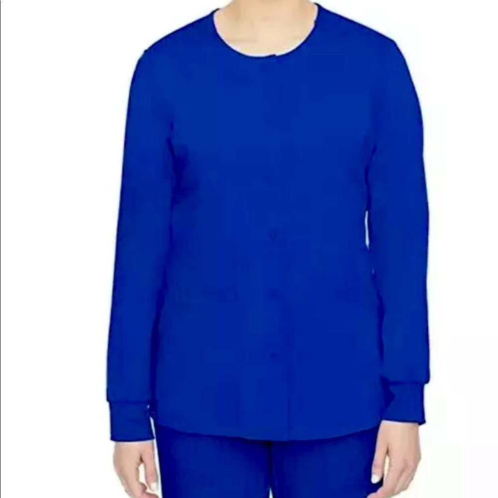 Healing Hands Purple Label Royal Blue Daisy Snap Front Lab Coat Medical Scrubs